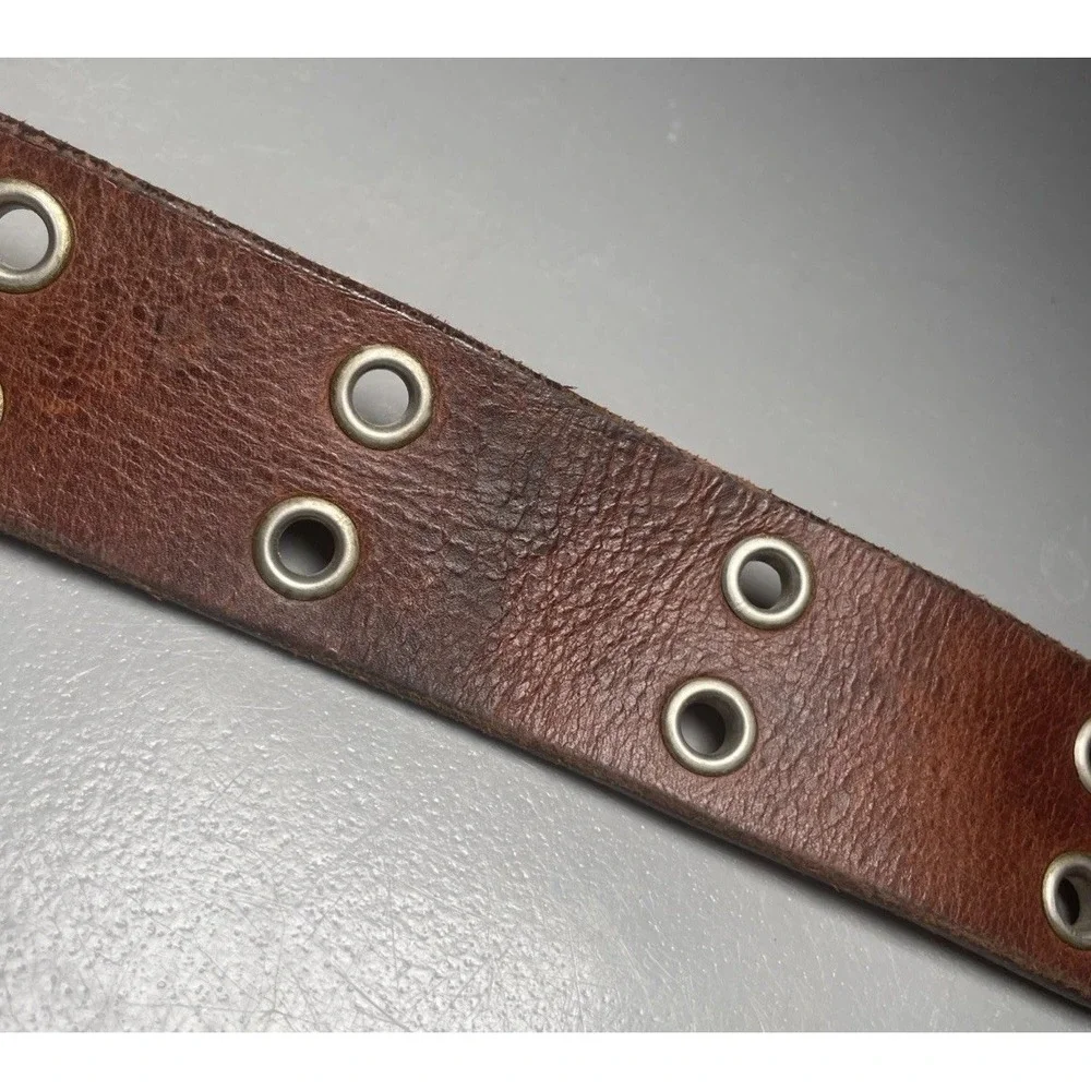 Aeropostale Studded Brown Leather Double Prong 9916 Belt Size L